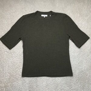 Frame The Heather Ribbed Crewneck Tee Rich Military Heather Color Size XL